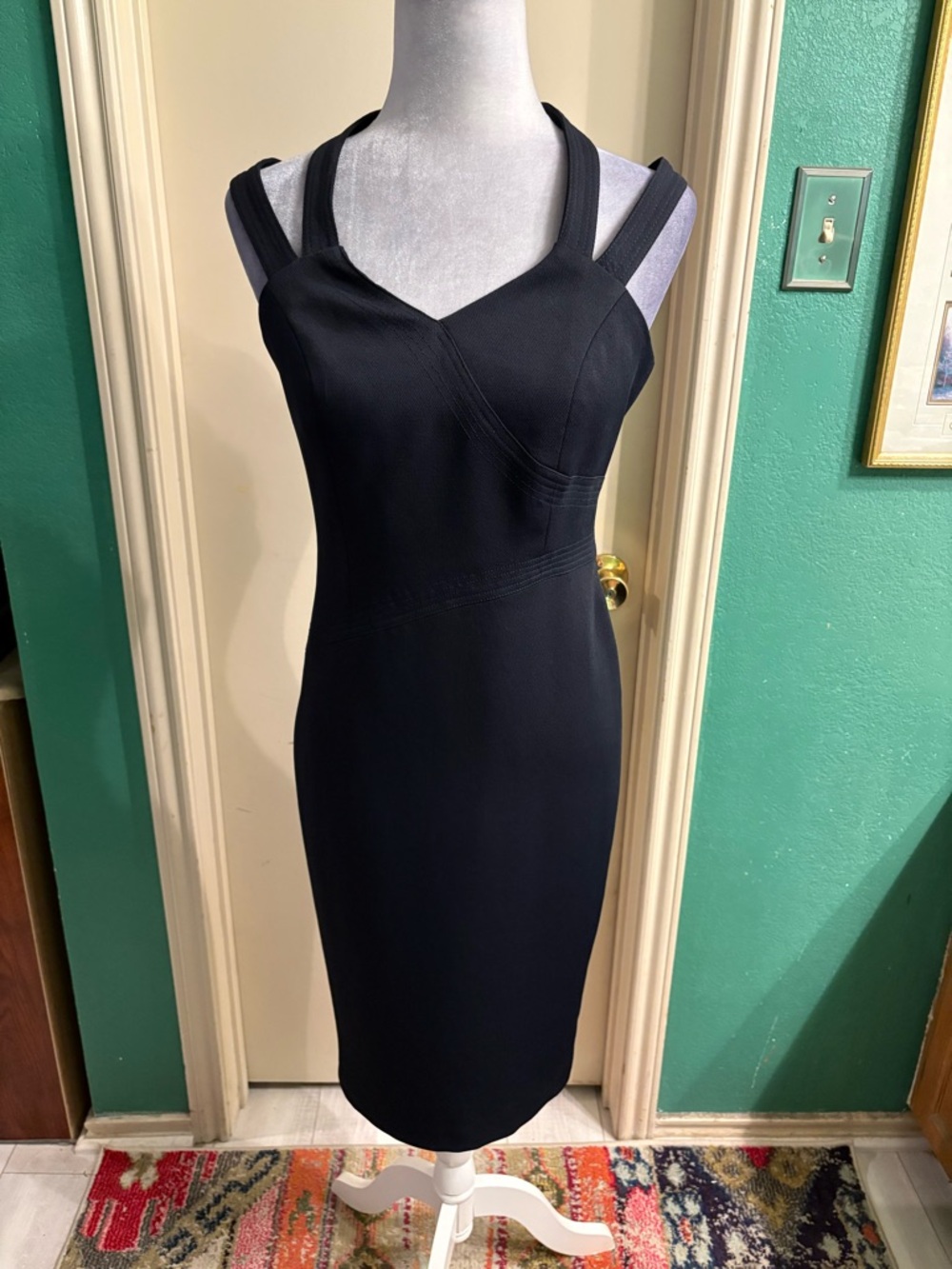 Iris Setlakwe Navy Sheath Dress with Double-Strap Detail